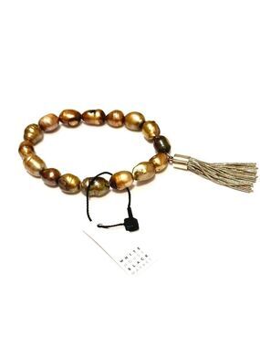 WHBM Gold Freshwater Pearl Stretch Bracelet Tassel NWT